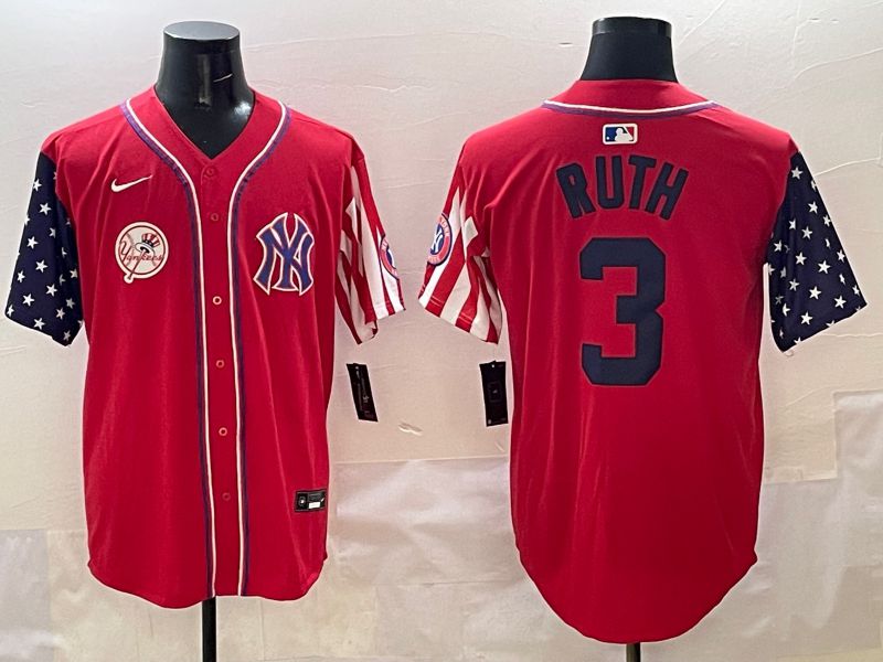 Men New York Yankees 3 Ruth Red a generation of national flags Jointly Name 2025 Nike MLB Jersey style 9